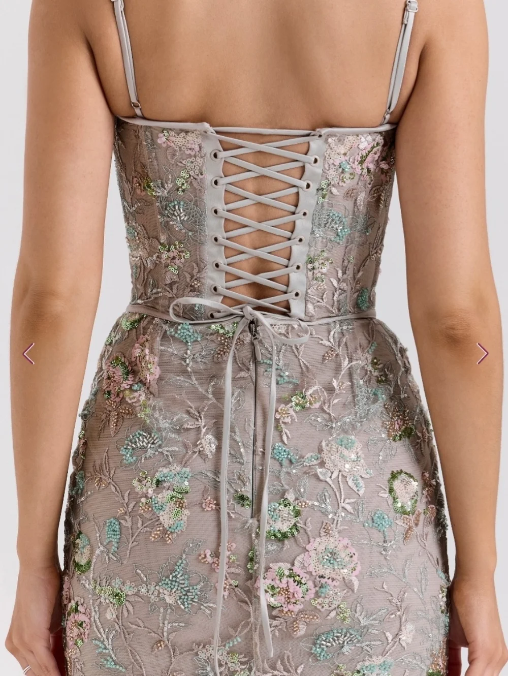 NWOT House of CB Taupe Embroidered Floral Mermaid Gown - Picture 5 of 15